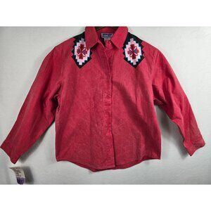 Vintage Wrangler Brushpopper Girls Large Western Shirt Aztec Print Red NEW